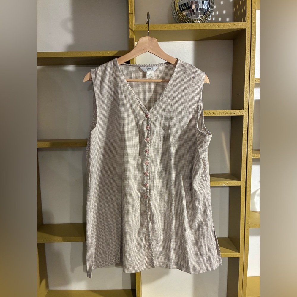 Vintage Northern Reflections Sleeveless Button-Front Tunic in Beige Gingham